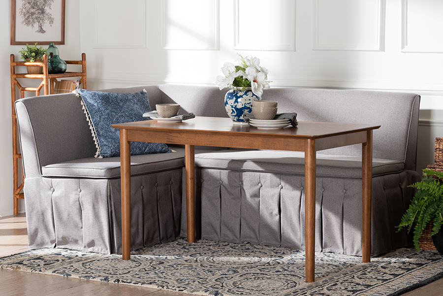 193271507979 Reuben Fabric Upholstered Dining Nook Set for Small Spaces, Gray & Walnut Brown - 3 Piece