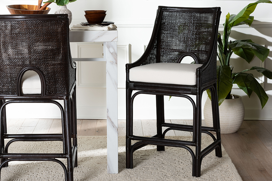 193271509157 Acton Natural Rattan Counter Stool for Kitchen Seating, Espresso