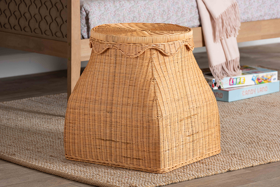 Ada Natural Rattan Laundry Hamper - Handwoven Wicker Storage Basket for Laundry Room, Bathroom, or Bedroom Organization - Light Honey