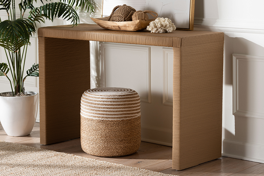 Salve Woven Seagrass Console Table - Handwoven Wicker Waterfall Accent Table for Living Room, Entryway, or Hallway - Natural Brown