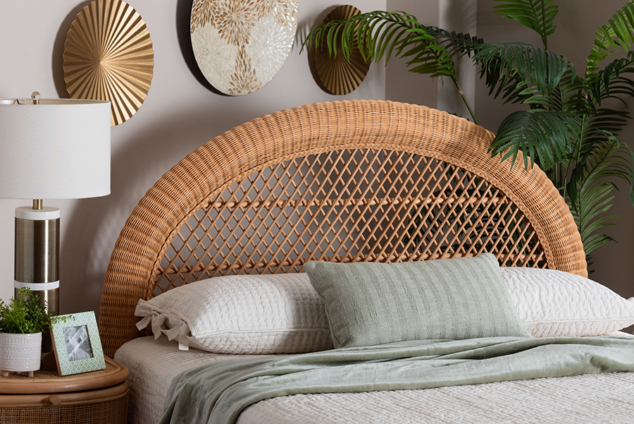 193271518562 Harini Natural Rattan Standalone Headboard - Handwoven Wicker Panel Headboard with Lattice Panel, Queen Size - Light Honey