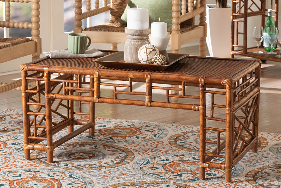 193271526048 Wahid Marbled Tortoise Brown Rattan Coffee Table