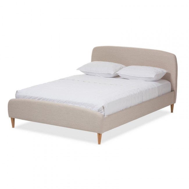 CF8814-Light Beige-Full Mia Mid-Century Light Beige Fabric Upholstered Full Size Platform Bed