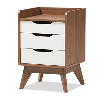Picture of Baxton Studio Brighton-Walnut-White-NS Brighton Mid-Century Modern White & Walnut Wood 3-Drawer Storage Nightstand