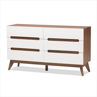 Picture of Baxton Studio Calypso-Walnut-White-6DW-Chest Calypso Mid-Century Modern White & Walnut Wood 6-Drawer Storage Dresser