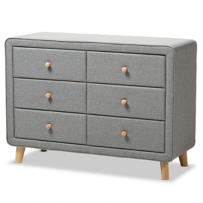 Picture of Baxton Studio BBT2041-Grey-Dresser-800F Jonesy Mid-Century Grey Fabric Upholstered 6-Drawer Dresser