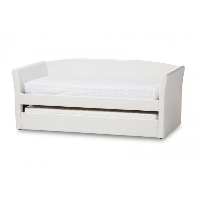 Picture of Baxton Studio CF8756-White-Day Bed Camino Modern & Contemporary White Faux Leather Upholstered Daybed with Guest Trundle Bed
