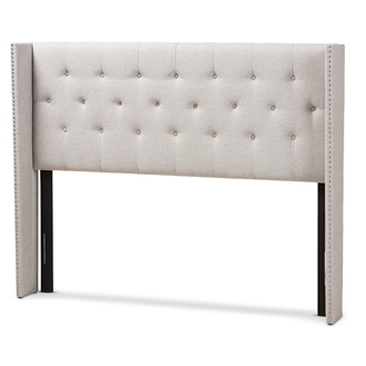 Picture of Baxton Studio BBT6628-Greyish Beige-King HB 50.79 x 81.69 x 3.94 in. Ally Modern & Contemporary Fabric Button-Tufted Nail Head King Size Winged Headboard&#44; Greyish Beige