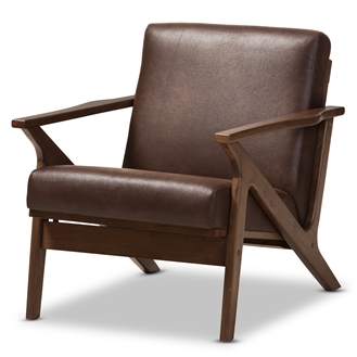 Picture of Baxton Studio Bianca-Dark Brown-Walnut Brown-CC 29.53 x 27.95 x 33.07 in. Bianca Mid Century Modern Wood Distressed Faux Leather Lounge Chair, Dark Brown & Walnut Brown
