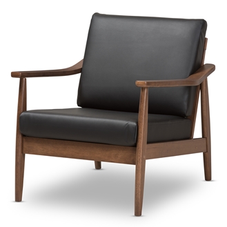 Picture of Baxton Studio Venza-Black-Walnut Brown-CC 29.53 x 27.95 x 33.07 in. Venza Mid Century Modern Wood Faux Leather Lounge Chair, Black & Walnut Brown
