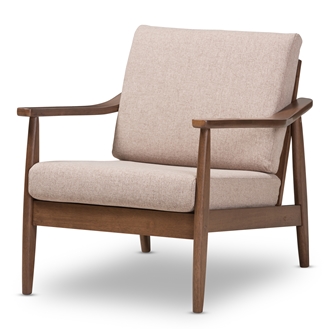 Picture of Baxton Studio Venza-Brown-Walnut Brown-CC 29.53 x 27.95 x 33.07 in. Venza Mid Century Modern Wood Fabric Upholstered Lounge Chair, Light Brown & Walnut Brown