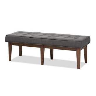 WM1623-BE-Dark Grey-Walnut 17.72 x 54.02 x 17.99 in. Lucca Mid Century Modern Wood Fabric Button-Tufted Bench, Dark Grey & Walnut Brown -  Baxton Studio, 842507106973