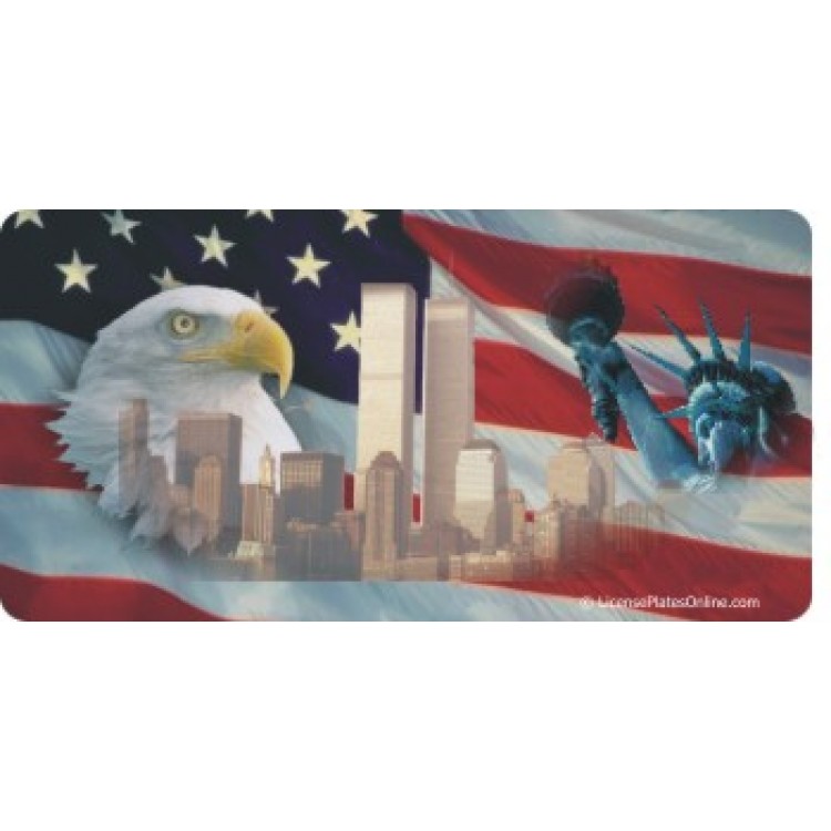 LPO3239 6 x 12 in. Twin Towers Eagle & Statue of Liberty Photo License Plate
