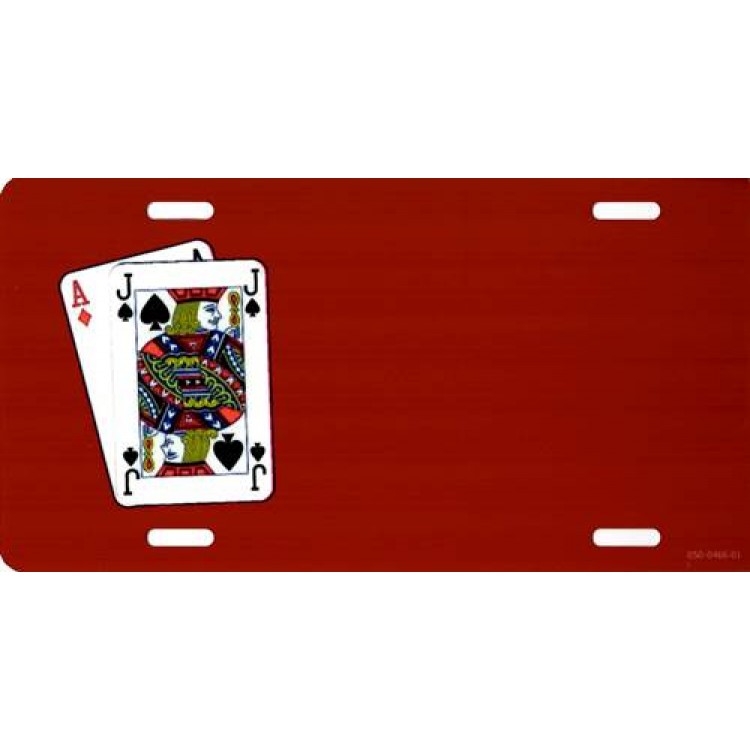 LPO3240R Offset Blackjack Playing Cards on Red Photo License Plate