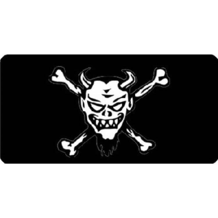 LPO3271 6 x 12 in. Centered Devil Skull on Black Photo License Plate