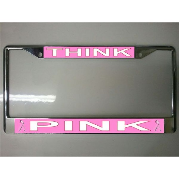 LPO1273 Think Pink Photo License Plate Frame, Free Screw Caps