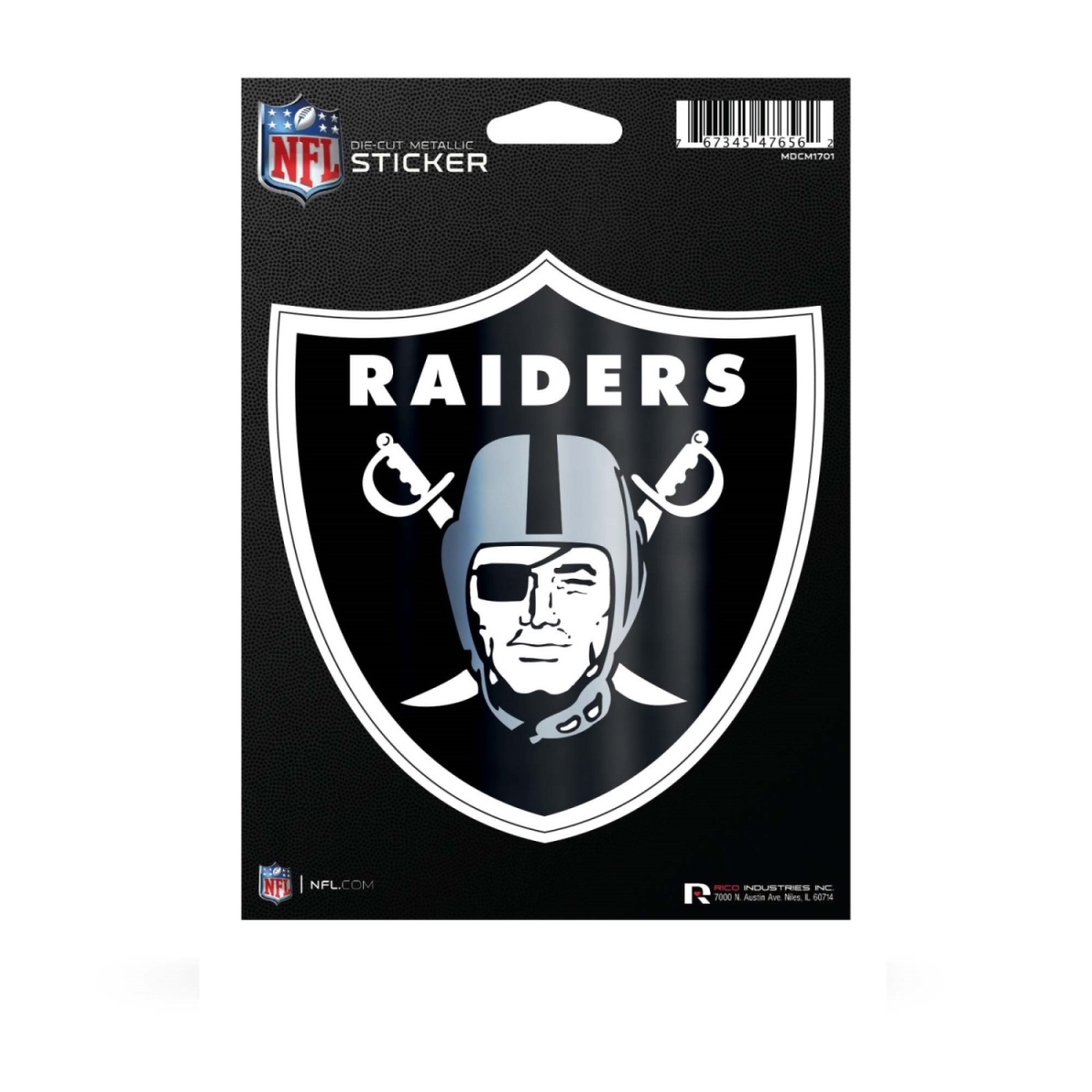 MDCM1701 5 x 6 in. Oakland Raiders Die Cut Metallic Sticker