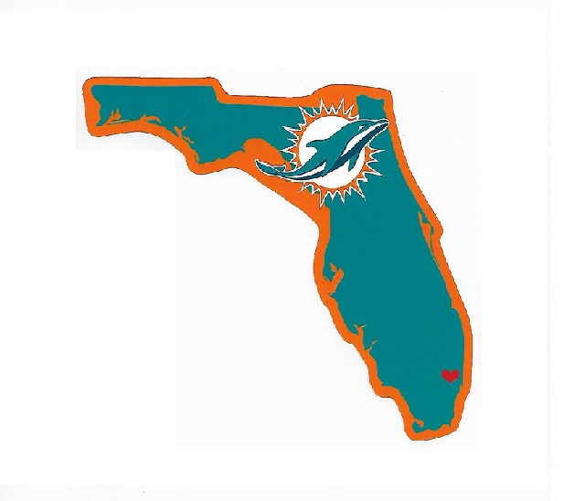 HSS1101 5 x 5 in. Miami Dolphins Home State Vinyl Sticker