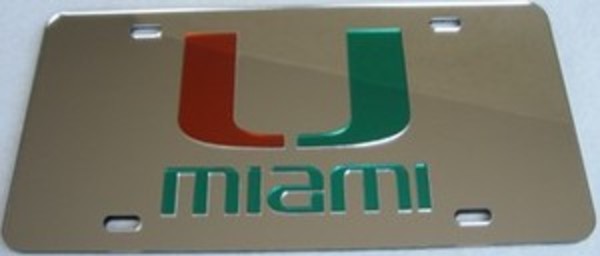 MIAMI-U-LS 6 x 12 in. U Miami Logo on Silver Laser Plate