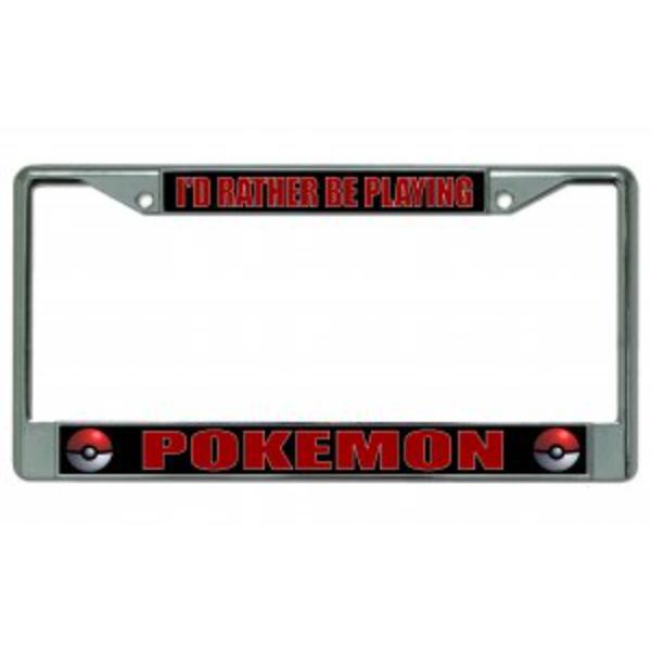 LPO2761 6 x 12 in. Id Rather Be Playing Pokemon Chrome License Plate Frame