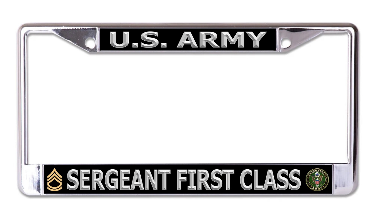 LPO7637 6 x 12 in. U.S. Army Sergeant First Class Silver Letters Chrome License Plate Frame