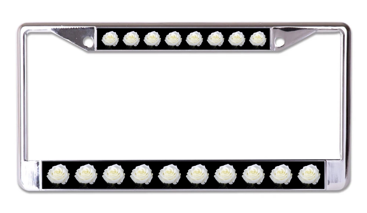 LPO7730 6 x 12 in. White Roses Chrome License Plate Frame