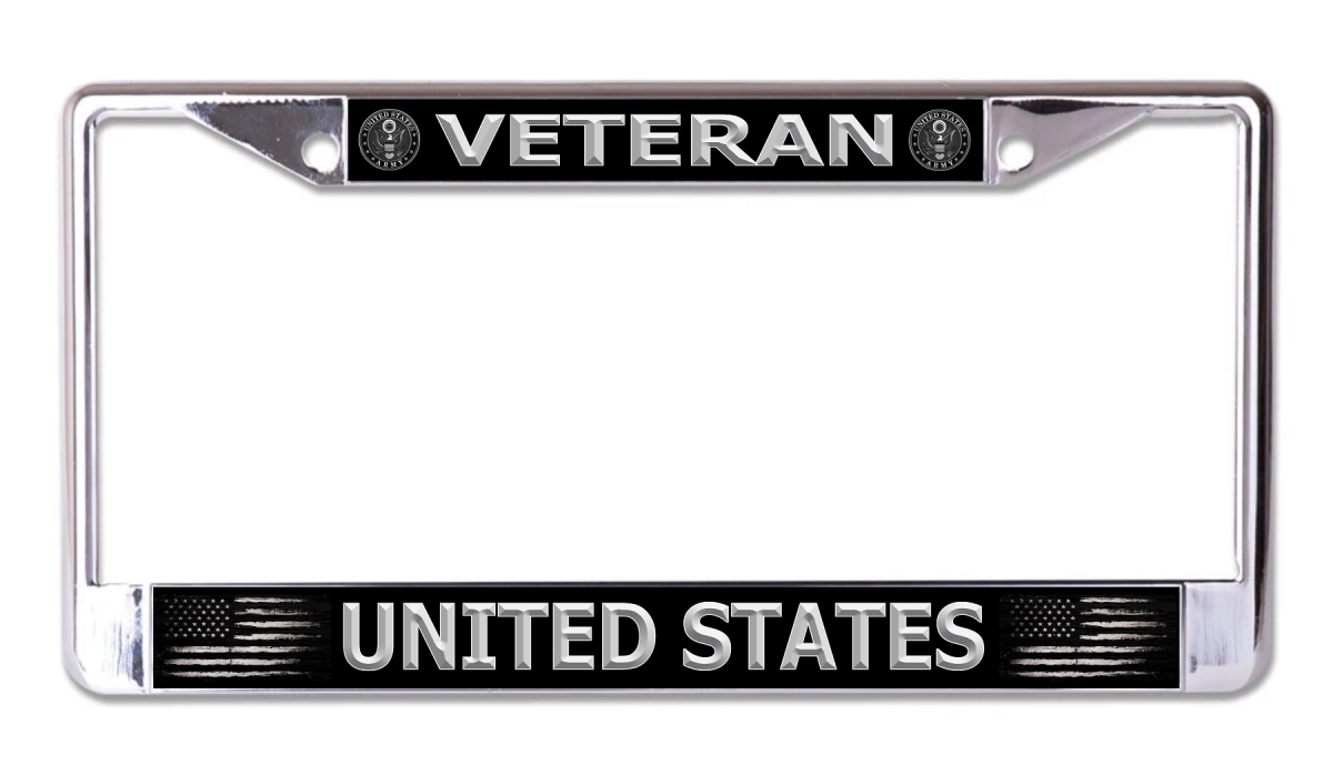 LPO7970 6 x 12 in. U.S Army Veteran Black & Silver Chrome License Plate Frame
