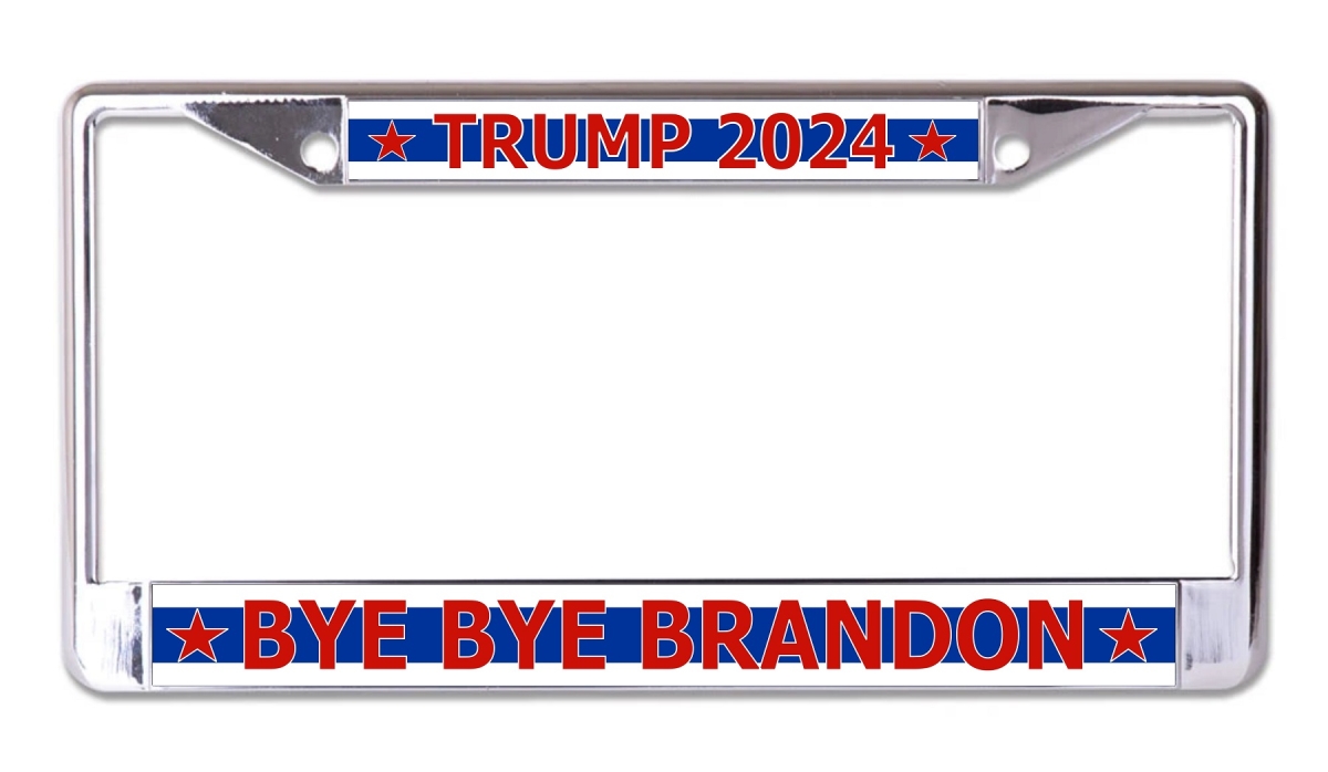 LPO7977 6 x 12 in. Trump 2024 Bye Bye Brandon No.2 Chrome License Plate Frame