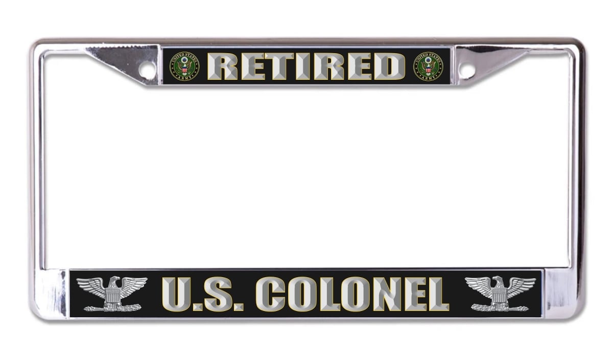 LPO8009 6 x 12 in. U.S. Army Retired Colonel Chrome License Plate Frame