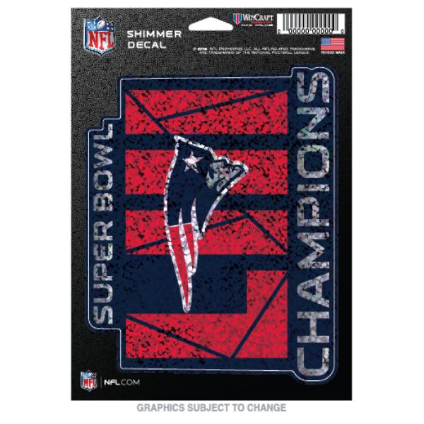 WC85913113 4.5 x 5.75 in. England Patriots Super Bowl Champs Shimmer Vinyl Decal