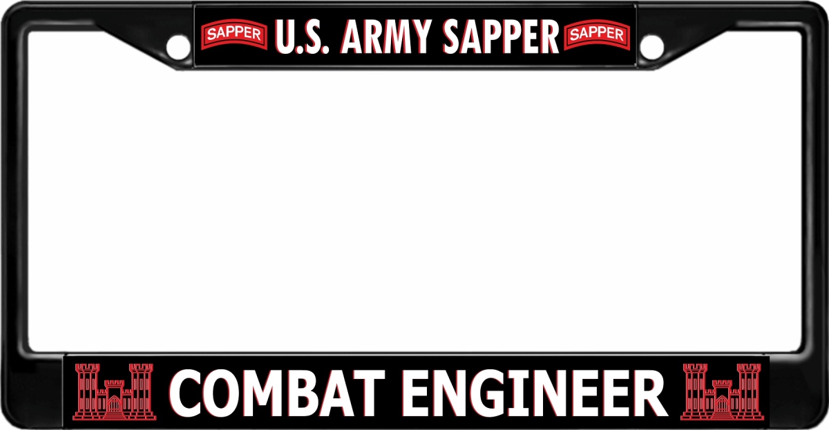 LPO7482B 6 x 12 in. U.S. Army Sapper Combat Engineer Black License Plate Frame