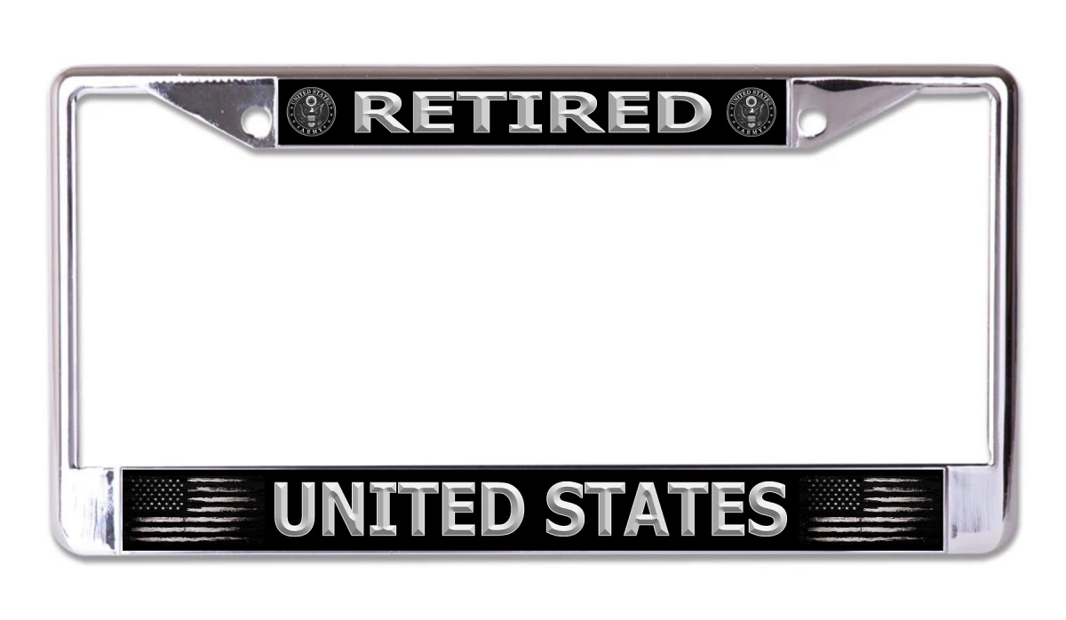 LPO7969 6 x 12 in. U.S Army Retired Black & Silver Chrome License Plate Frame