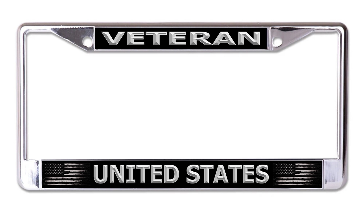 LPO7971 6 x 12 in. U.S. Veteran Black & Silver Chrome License Plate Frame