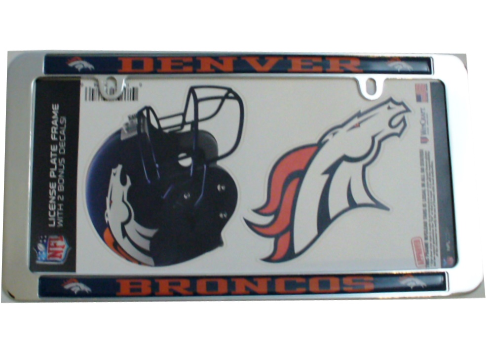 WC34377 6 x 12 in. Denver Broncos Thin Rim Value Chrome Frame with Bonus Decals