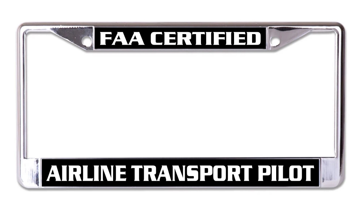 LPO7388 6 x 12 in. Airline Transport Pilot Chrome License Plate Frame
