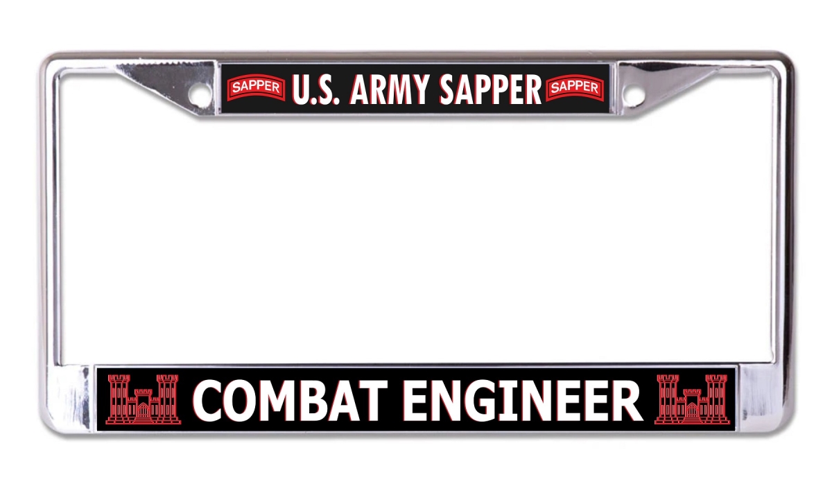 LPO7482 6 x 12 in. U.S. Army Sapper Combat Engineer Chrome License Plate Frame