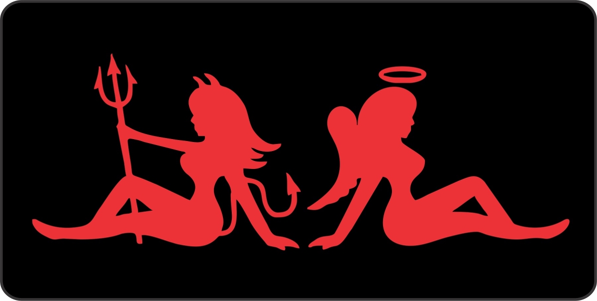 LPO7527 6 x 12 in. Angel Devil Red on Black Photo License Plate