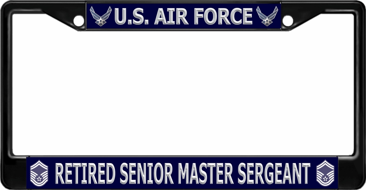 LPO7325B 6 x 12 in. U.S. Air Force Retired Senior Master Sergeant Black License Plate Frame