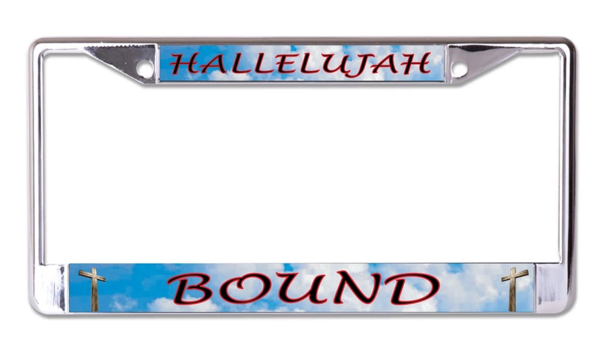 LPO7911 6 x 12 in. Hallelujah Bound No.2 Chrome License Plate Frame