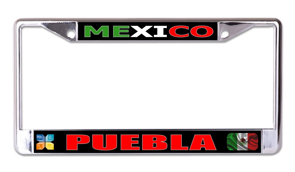 LPO8205 6 x 12 in. Mexico Puebla Chrome License Plate Frame