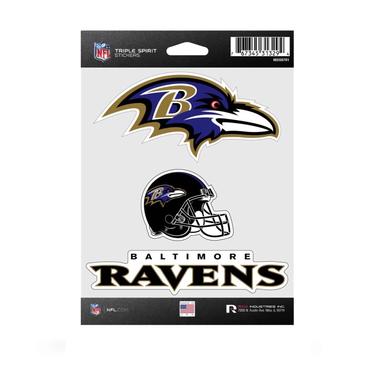 MSS0701 3.5 in. Baltimore Ravens Triple Spirit Stickers