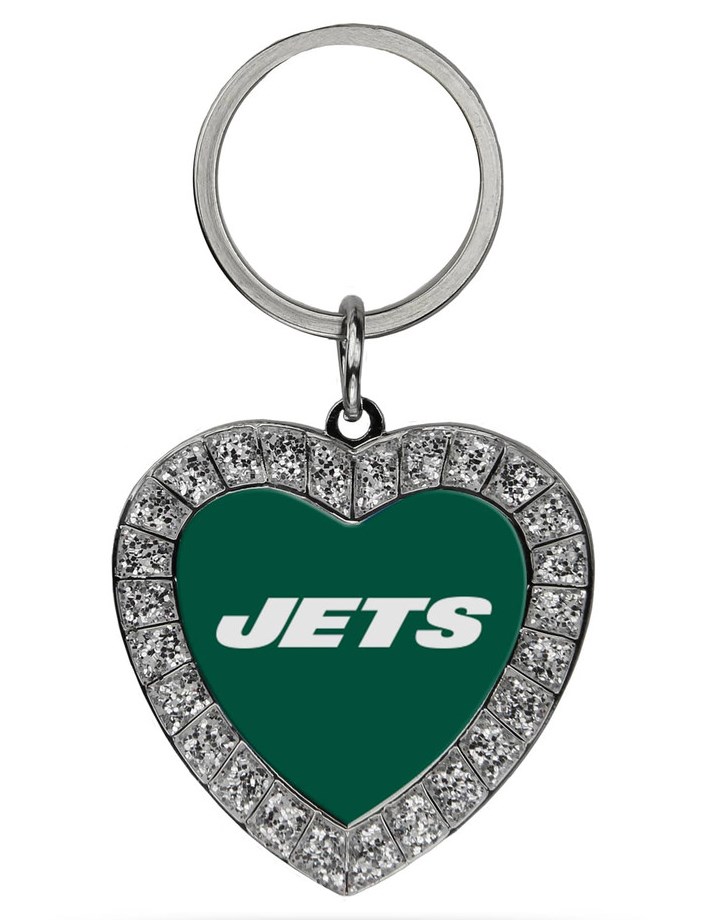 MKH2202 York Jets Bling Rhinestone Heart Key Chain