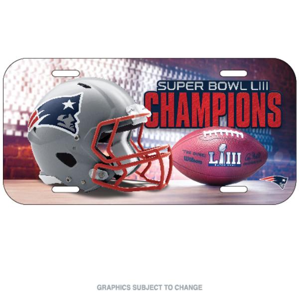 WC85959113 6 x 12 in. England Patriots Super Bowl Champs Plastic License Plate