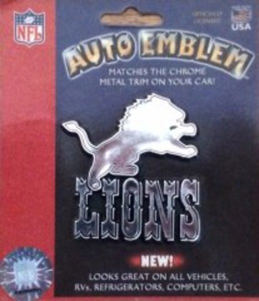 LionsAutoEmblem16 2.5 x 2.75 in. Detroit Lions Chrome Plastic Auto Emblem