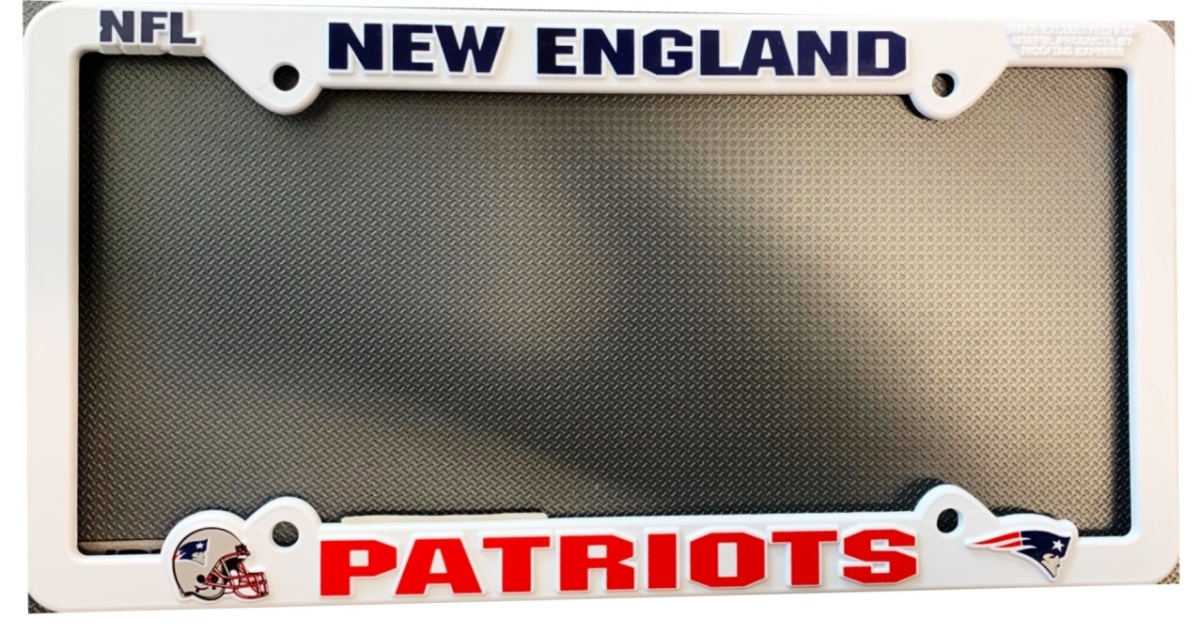 F1510UP England Patriots White Plastic License Plate Frame