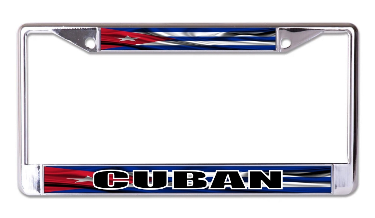 LPO8259 6 x 12 in. Cuban On Cuban Flag Chrome License Plate Frame