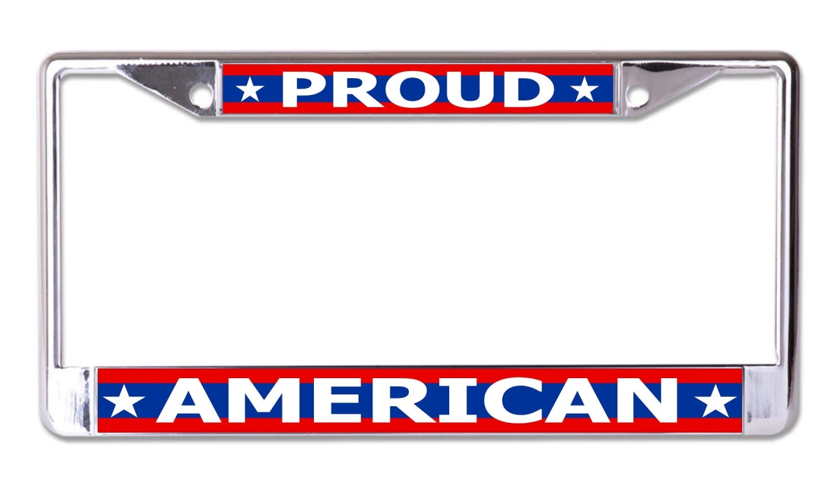LPO8279 6 x 12 in. Proud American Chrome License Plate Frame