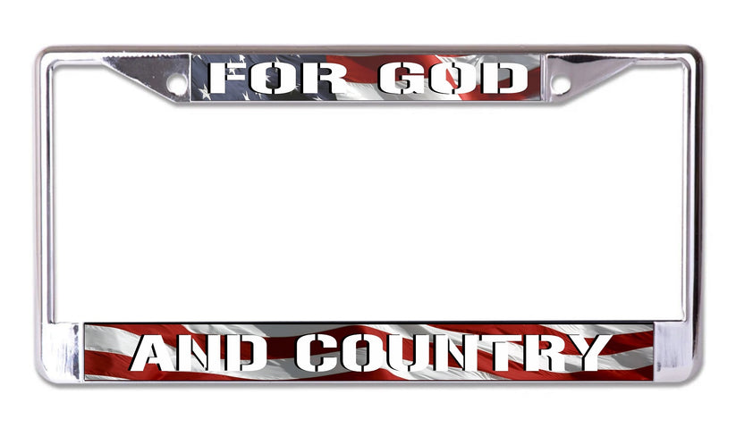 LPO8313 6 x 12 in. For God & Country Chrome License Plate Frame