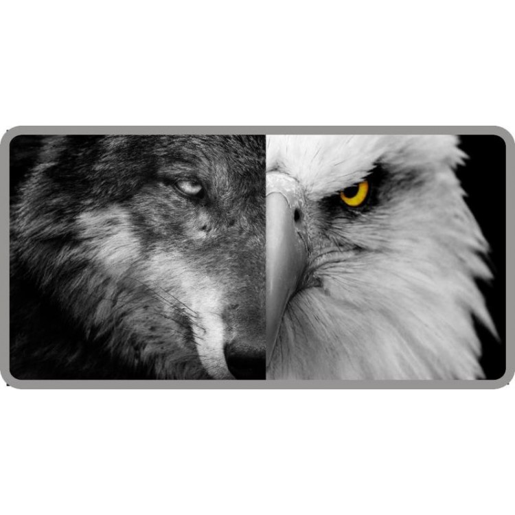 LPO3948 6 x 12 in. Half Wolf Half Eagle Photo License Plate