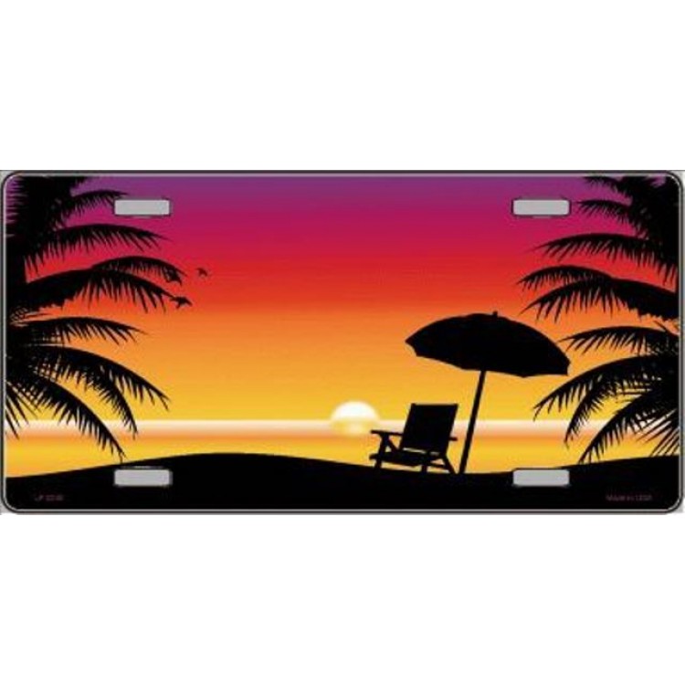 6 x 12 in. Sunset Beach Scene Metal License Plate